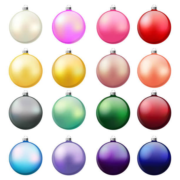 набор блестящих рождественских шаров - pink christmas christmas ornament sphere stock illustrations