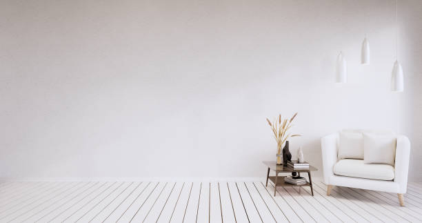 istock Empty room - white wall on wood floor interior and decorations plants. 3D rendering 1350637986