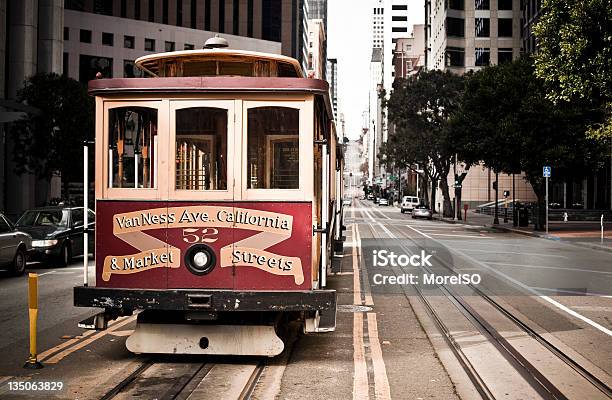 A Red And Gold Street Cable Car In San Francisco California Stock Photo - Download Image Now