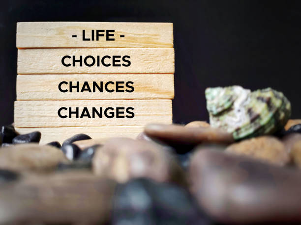 Inspirational and Motivational Concept Life choices chances changes text background. Stock photo. achievement aiming aspirations attitude stock pictures, royalty-free photos & images