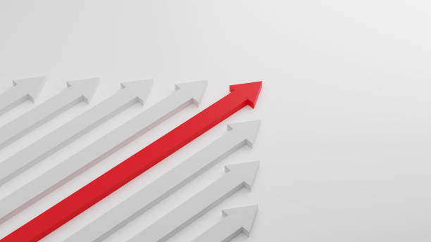 istock Leader Red arrow leading white arrow on white background. Teamwork, Cooperation, Business Partner, Leadership concept 1350639392