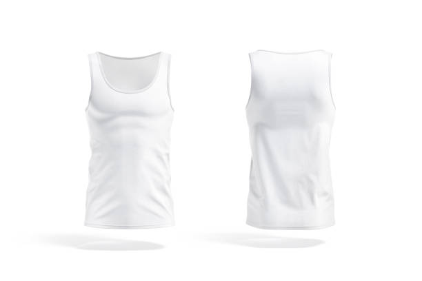 istock Blank white tank top mockup, front and back view 1350639632
