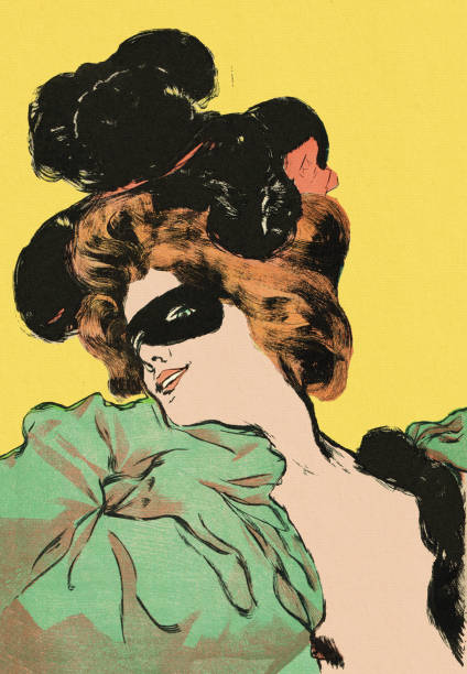 マスクア��ールヌーボー1897とボールルームで踊る女性 - women victorian style retro revival art nouveau点のイラスト素材／クリップアート素材／マンガ素材／アイコン素材