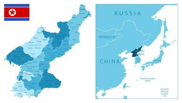 Vector illustration of North Korea - highly detailed blue map.