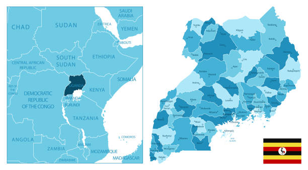 Uganda - highly detailed blue map. Uganda - highly detailed blue map. Vector illustration uganda stock illustrations