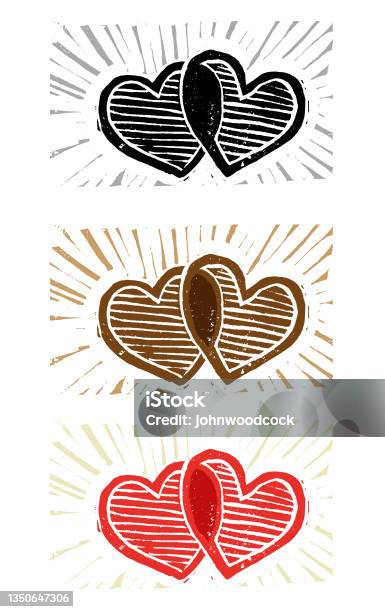 Linocut Heart Illustration Stock Illustration - Download Image Now - Woodcut, Linocut, Heart - Internal Organ