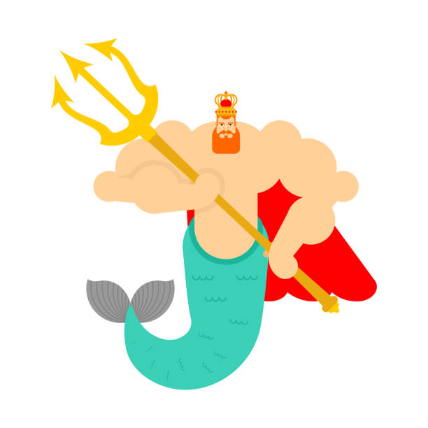 istock Mermaid king isolated. Brutal underwater dweller. vector illustration 1350648065