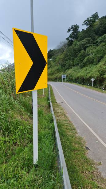 istock Chevron warning sign on the road 1350649329