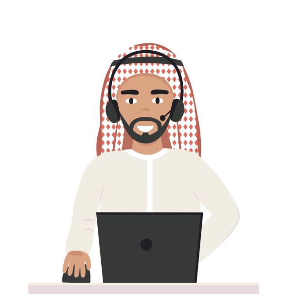 illustrations, cliparts, dessins animés et icônes de centre d’appels arabe - customer service representative audio