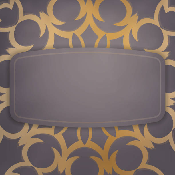 istock Greeting card in brown with vintage gold pattern for your brand. 1350651917