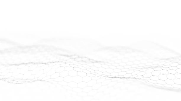 istock Futuristic hexagon wave. Dark cyberspace. Abstract wave with dots and line. White moving particles on background. 3d rendering. 1350653140