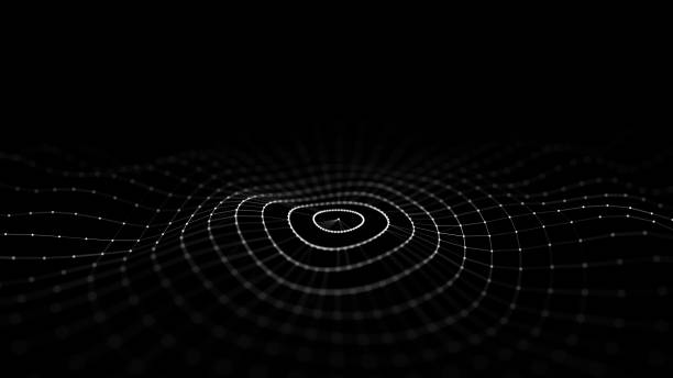 istock Futuristic wave. Dark cyberspace. Abstract music sound wave with dots. White moving particles on a black background. 3d rendering. 1350653445