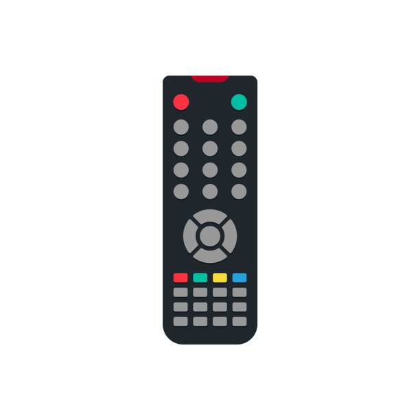 remote control flat icon. remote for tv or media center. device for films cinema video. leisure at home. vector illustration cartoon design. isolated on white background. buttons to control player. - dvd stock illustrations