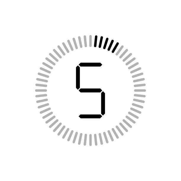 Timer icon with five second. Stopwatch with 5 minute. Clock for time, countdown and stop. Watch with 5 sec. Chronometer for speed, sport and cooking. Graphic symbol. Vector Timer icon with five second. Stopwatch with 5 minute. Clock for time, countdown and stop. Watch with 5 sec. Chronometer for speed, sport and cooking. Graphic symbol. Vector. five minutes timer stock illustrations