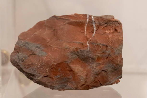 Jasper red collection stone on display (selective focus). stock photo