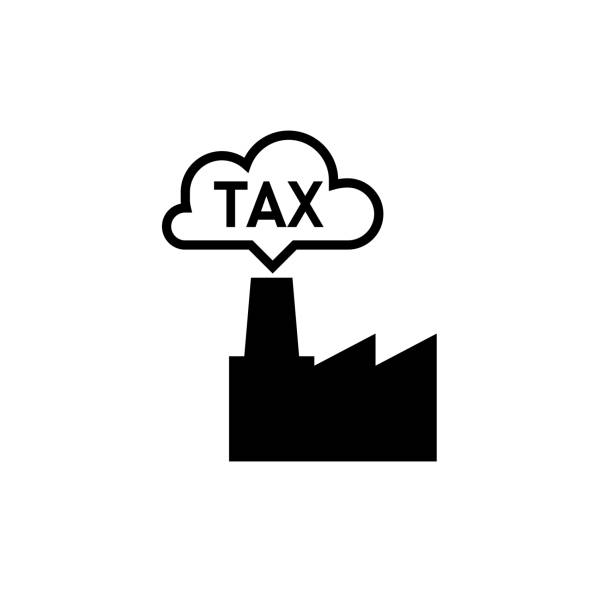 Carbon tax factory black icon Carbon tax factory black icon. Clipart image isolated on white background tax silhouettes stock illustrations