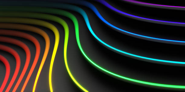 istock Bright colorful wavy background. Futuristic technology wavy line with glowing neon energy light 3d illustration. 1350657633