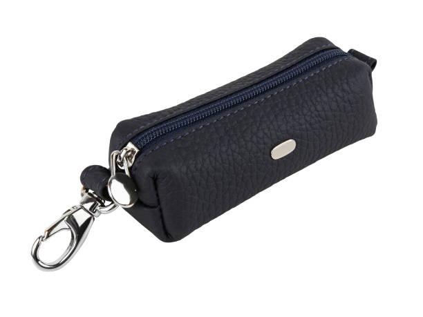 istock Dark blue housekeeper leather expensive briefcase isolated on white background 1350658446