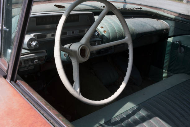 istock Interior of rotten old American car 1350658500
