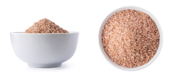 set of whole grain brown rice in a white bowl