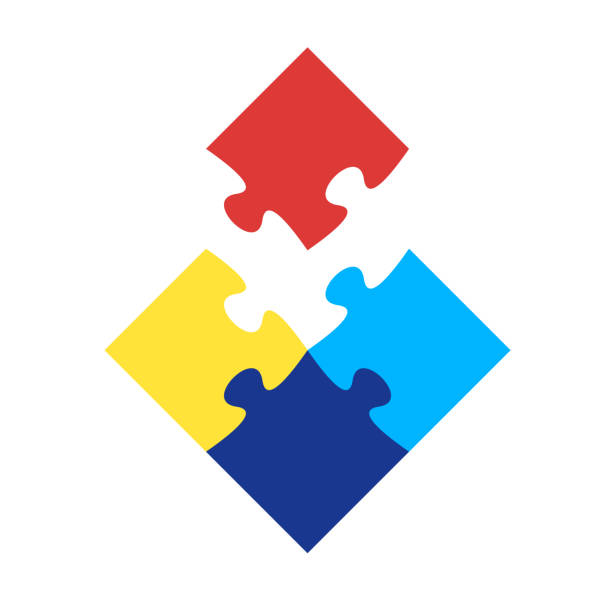 Match: Adding last piece to complete jigsaw puzzle vector art illustration