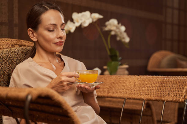 istock Young Caucasian female relaxing before beauty procedure 1350660704