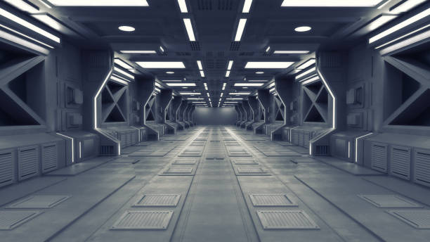 3d render. Futuristic corridor interior design stock photo