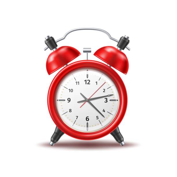 istock Realistic alarm clock. 3D vintage sleep and awakening timer with bell. Good morning. Antique table watch mockup. School time. Chronometer with hour minute and second hands. Vector concept 1350664582