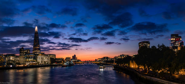 A shot at blue hour on Tower Bridge to Thames River