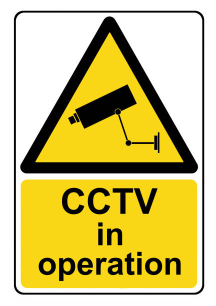 CCTV in operation CCTV in operation in this area yellow warning sign surveillance camera sign stock illustrations