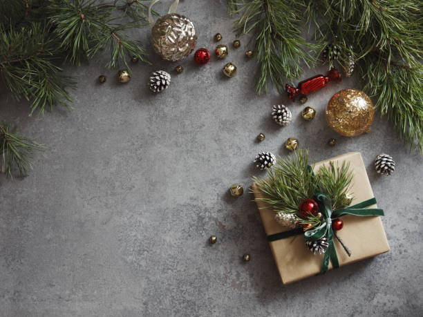 istock High angle view of Christmas present 1350674415