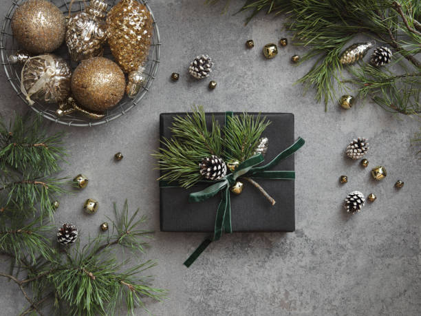 istock High angle view of Christmas present 1350674454