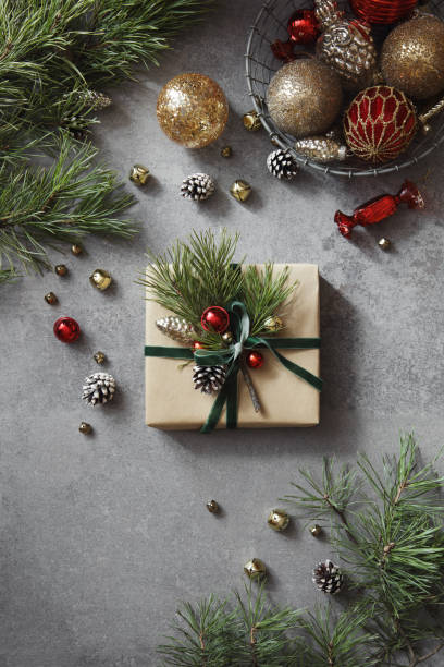 istock High angle view of Christmas present 1350674494