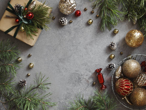 istock High angle view of Christmas present and ornaments 1350674537