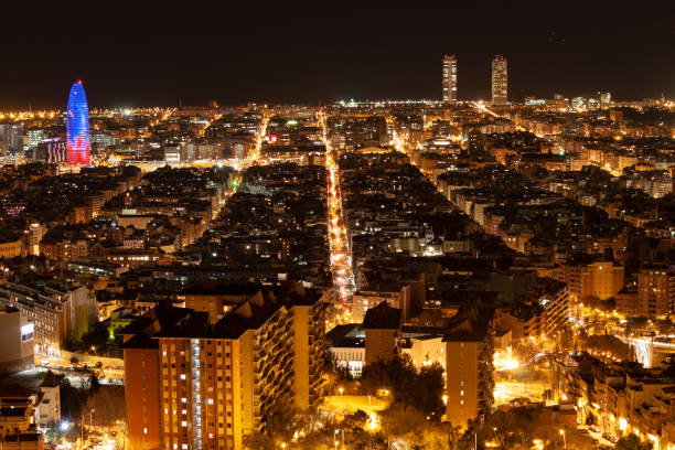 istock Barcelona skyline panorama at night 1350683659