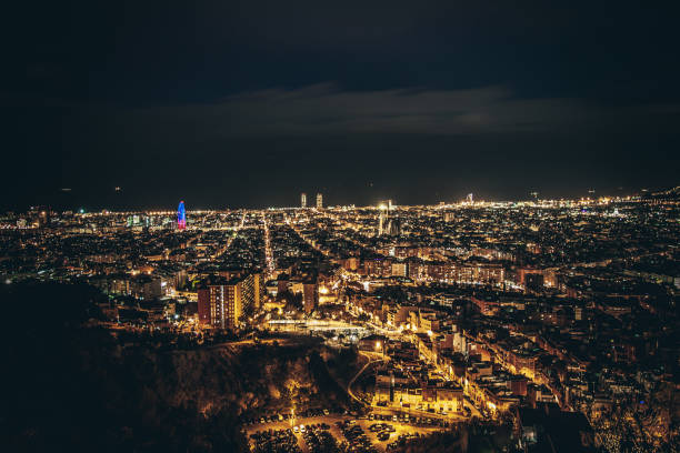 istock Barcelona skyline panorama at night 1350683664