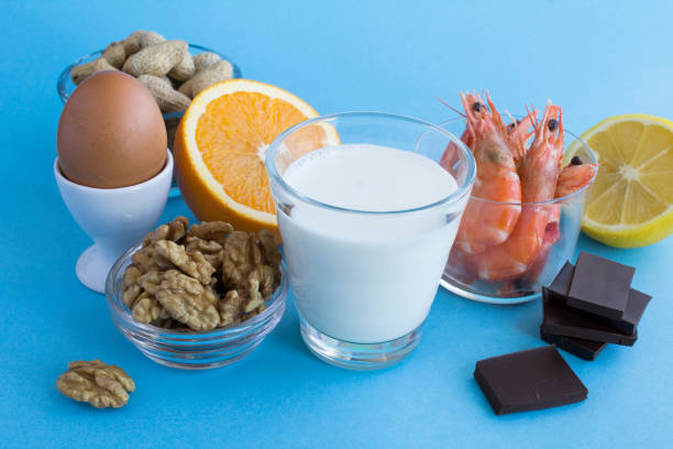 istock Close-up on food allergens on the blue background 1350687194