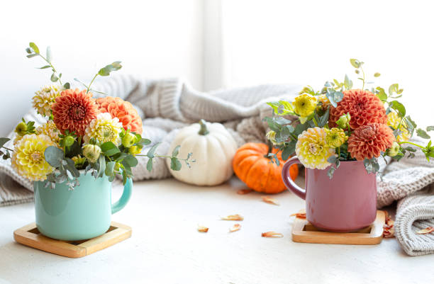 istock Spring composition with chrysanthemum flowers on a blurred background. 1350690907