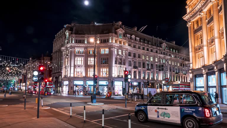 Oxford Street circus at night, hyperlapse of rush hour in London, UK.