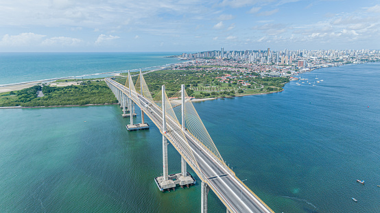 Aerial view of the bridge Newton Navarro of the city of Natal, RN. Brazil.