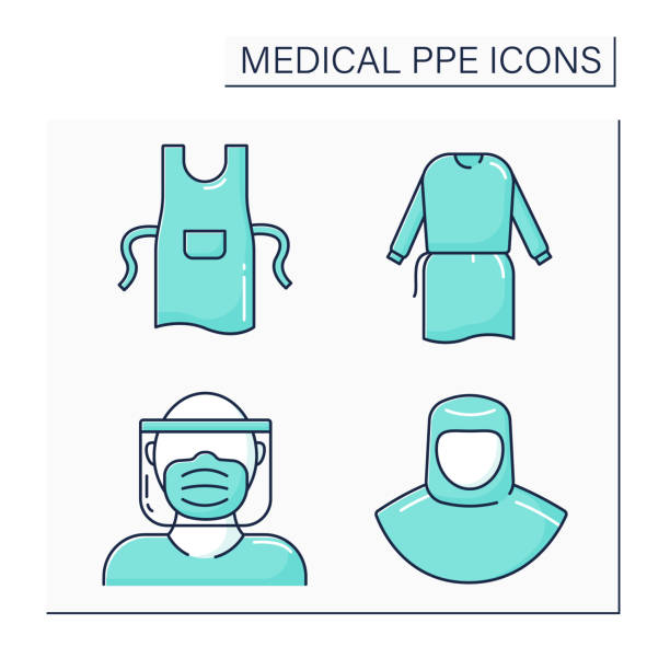 ilustraciones, imágenes clip art, dibujos animados e iconos de stock de conjunto de iconos de color de epi médico - vestido de noche