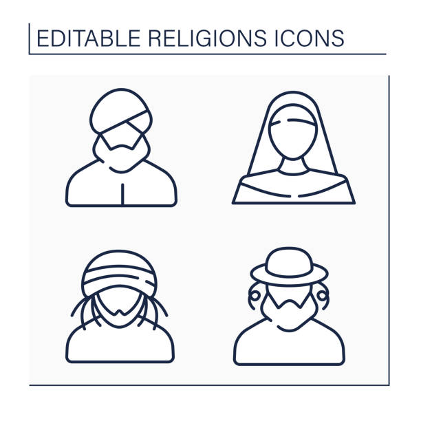 ilustrações de stock, clip art, desenhos animados e ícones de religious line icons set - confessional nun