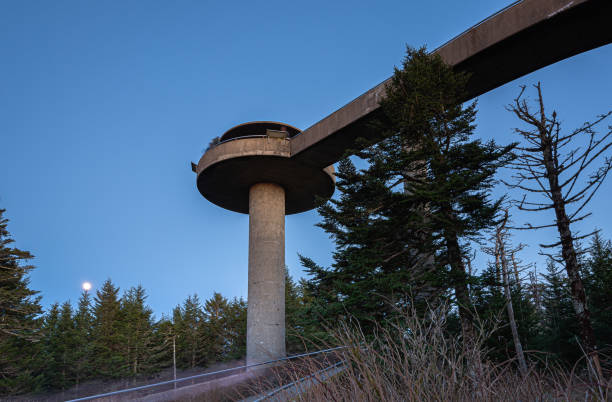 der aussichtsturm auf dem gipfel des clingmans dome im great smoky mountain national park - great smoky mountains great smoky mountains national park mountain smoke stock-fotos und bilder