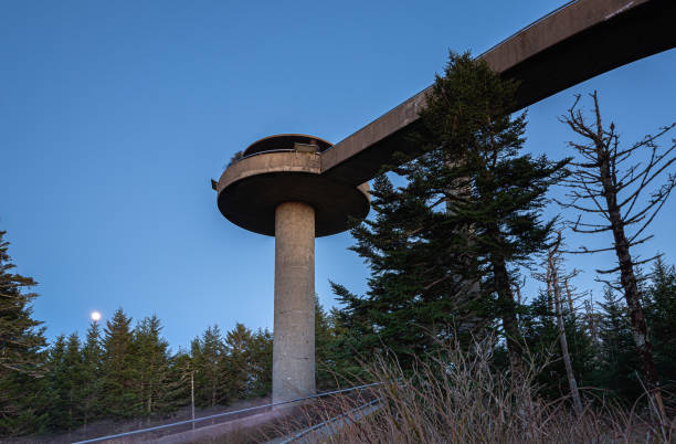 the observation tower on the summit of clingmans dome on great smoky mountain national park - great smoky mountains great smoky mountains national park mountain smoke imagens e fotografias de stock