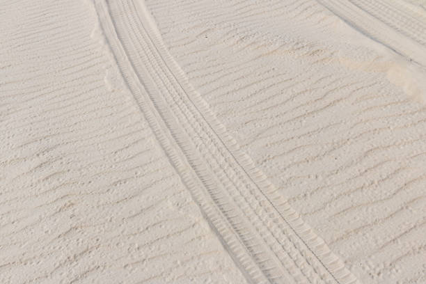 trilha de pneus na areia das dunas na praia - new zealand fotos - fotografias e filmes do acervo