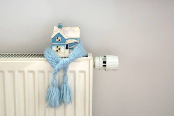 istock House model in a blue scarf on a radiator 1350697161