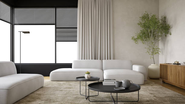 istock Minimalist Interior of modern living room 3D rendering 1350703879