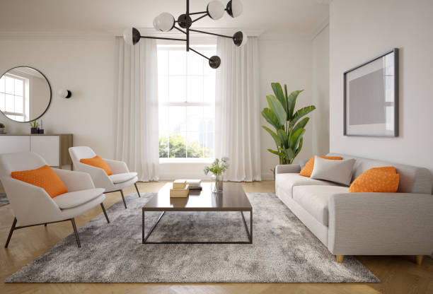 istock Minimalist Interior of modern living room 3D rendering 1350703893