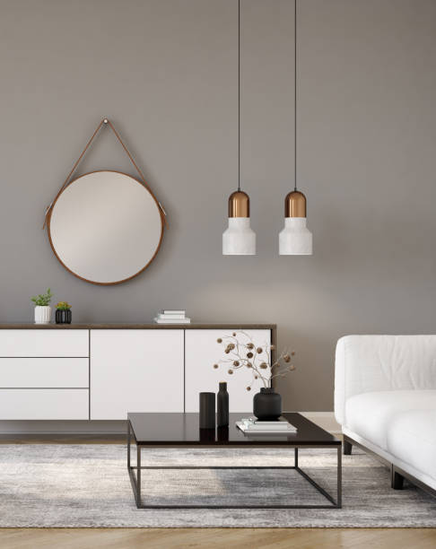istock Minimalist Interior of modern living room 3D rendering 1350703921