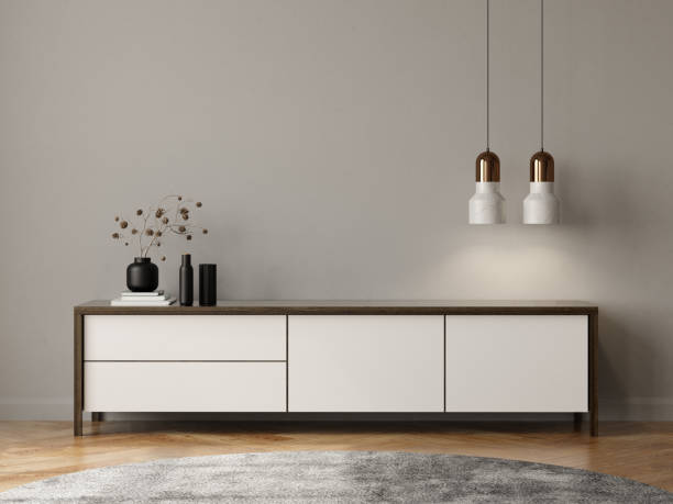 istock Minimalist Interior of modern living room 3D rendering 1350703934